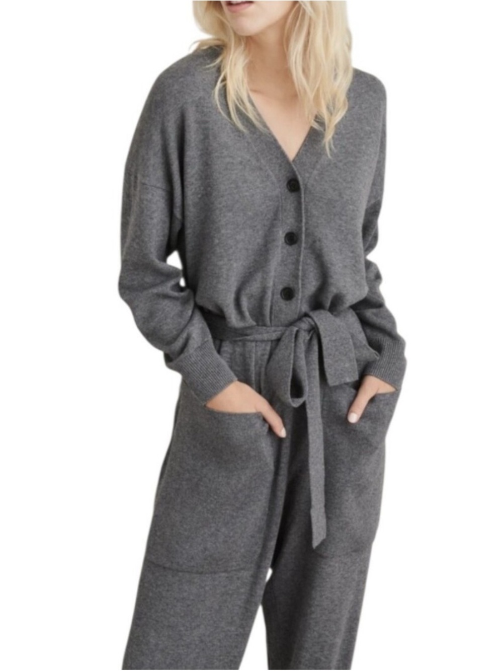 Alex Mill Gray Long Sleeve Button Front Jumpsuit with Belt